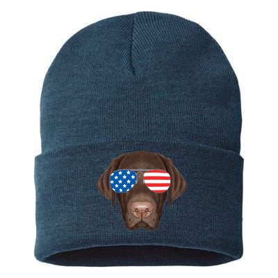 USA Chocolate Lab Dog Sustainable Knit Beanie