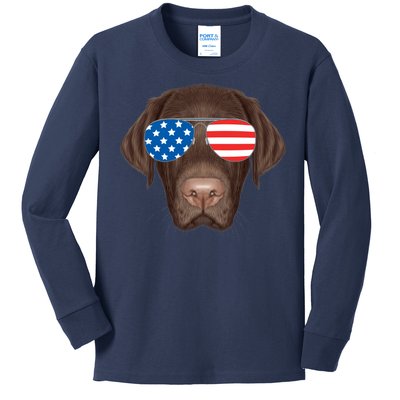 USA Chocolate Lab Dog Kids Long Sleeve Shirt