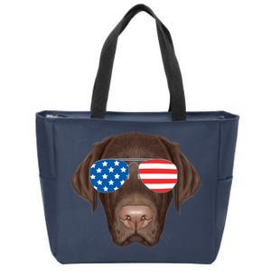 USA Chocolate Lab Dog Zip Tote Bag