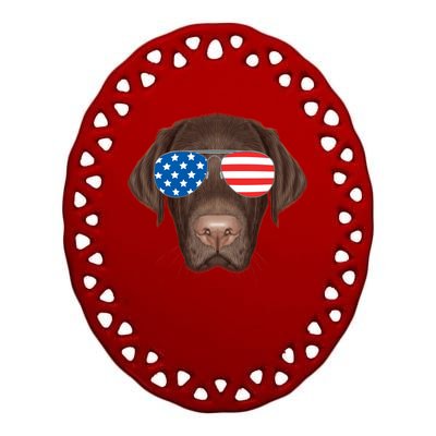 USA Chocolate Lab Dog Ceramic Oval Ornament