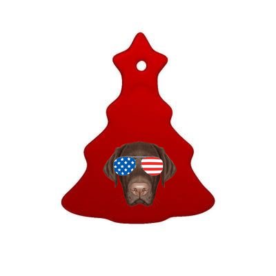 USA Chocolate Lab Dog Ceramic Tree Ornament