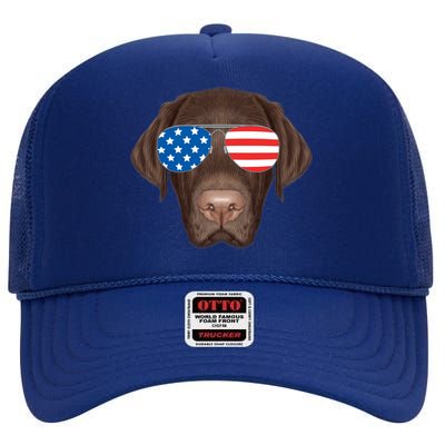 USA Chocolate Lab Dog High Crown Mesh Back Trucker Hat