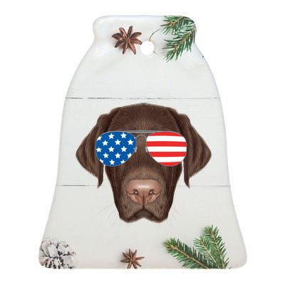 USA Chocolate Lab Dog Ceramic Bell Ornament