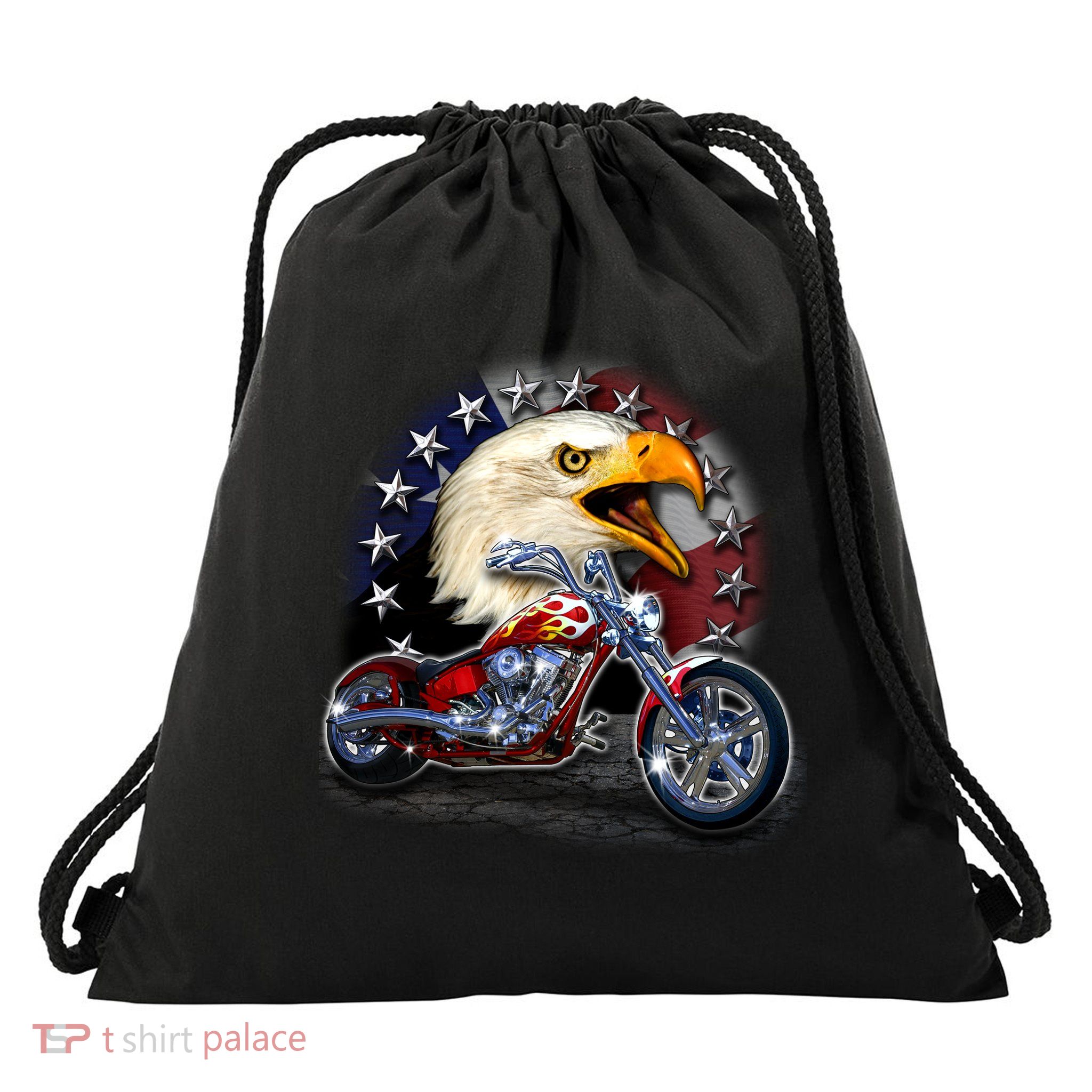 USA Chopper Bald Eagle Muscle Drawstring Bag