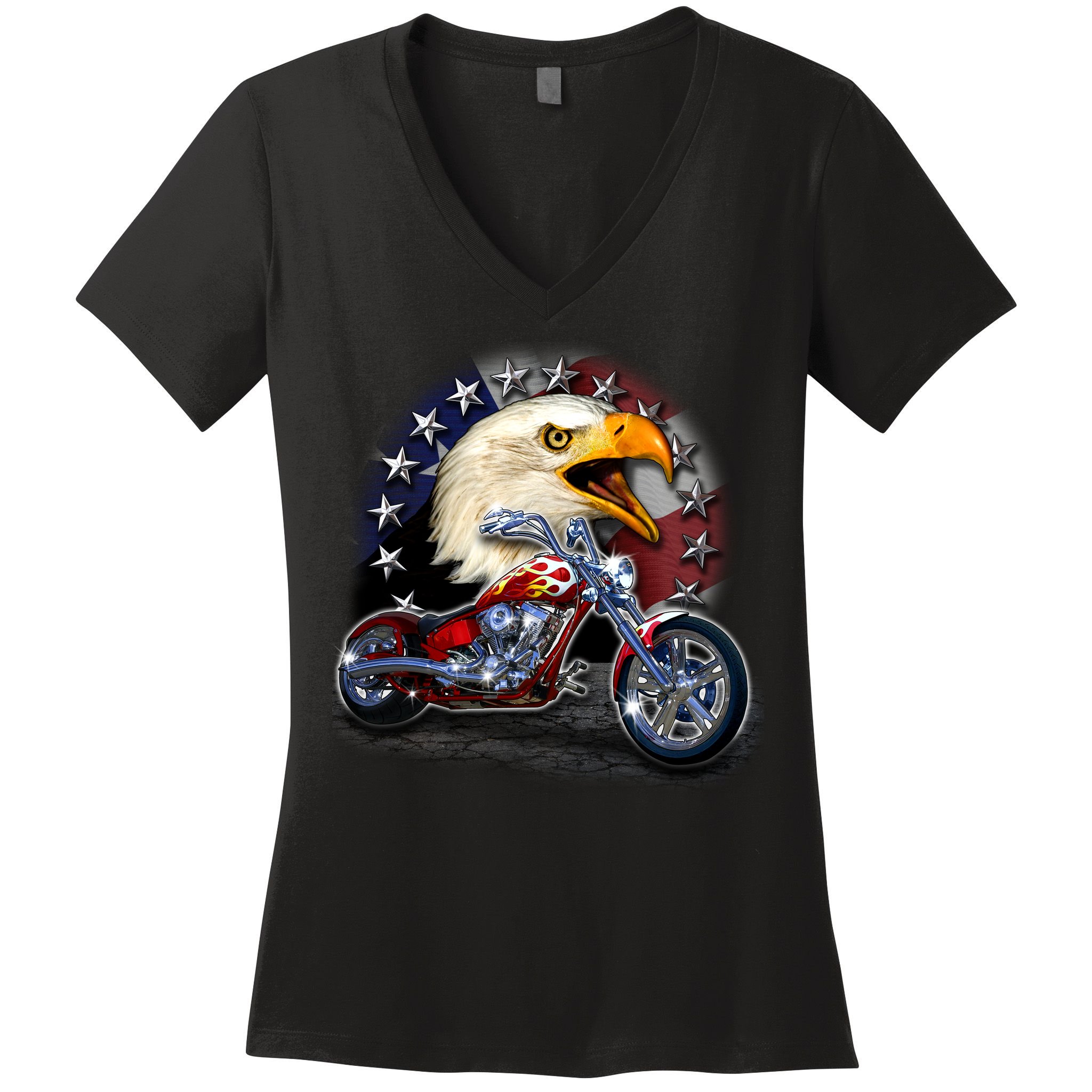 USA Chopper Bald Eagle Muscle Women's V-Neck T-Shirt