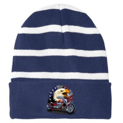 USA Chopper Bald Eagle Muscle Striped Beanie with Solid Band