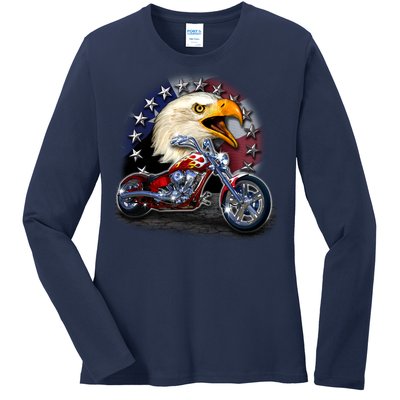 USA Chopper Bald Eagle Muscle Ladies Long Sleeve Shirt