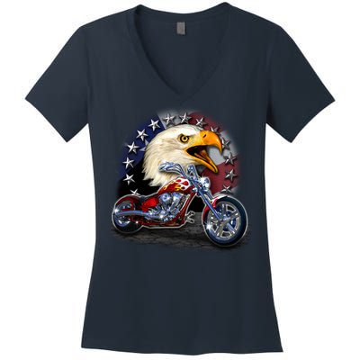 USA Chopper Bald Eagle Muscle Women's V-Neck T-Shirt