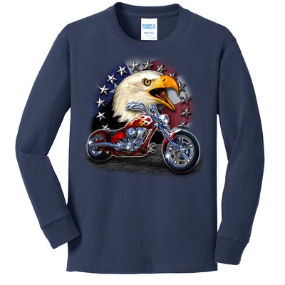 USA Chopper Bald Eagle Muscle Kids Long Sleeve Shirt