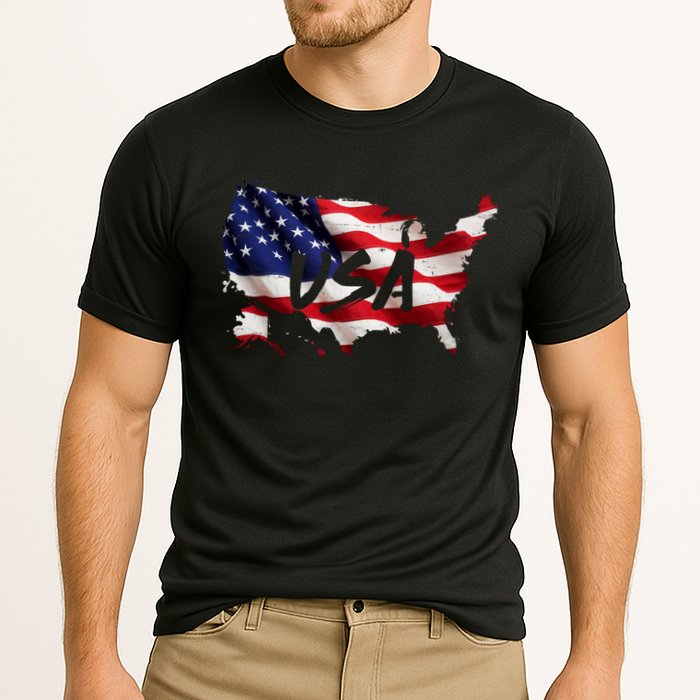 USA Country Flag Cooling Performance Crew T-Shirt
