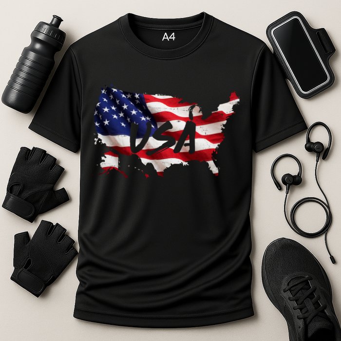USA Country Flag Cooling Performance Crew T-Shirt