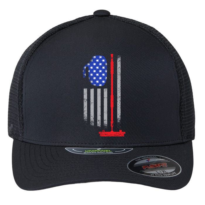 USA Curling Flag Flexfit Unipanel Trucker Cap