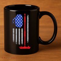 USA Curling Flag 11oz C Handle Ceramic Mug