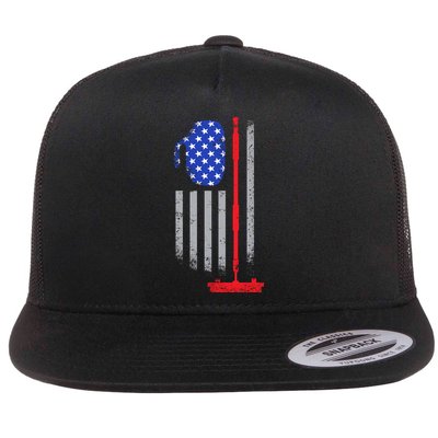 USA Curling Flag Flat Bill Trucker Hat