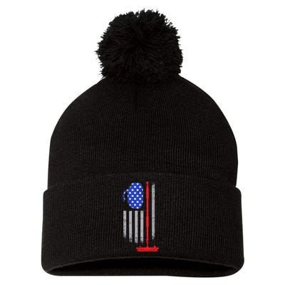 USA Curling Flag Pom Pom 12in Knit Beanie