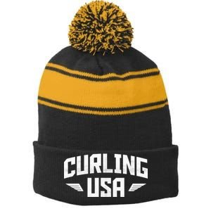 USA Curling Team Stripe Pom Pom Beanie