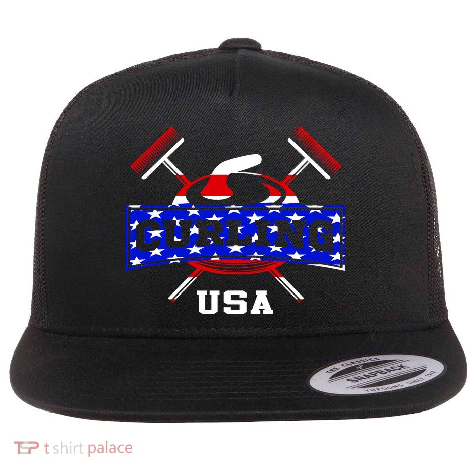 USA Curling Team Champs Winter Sports Games Flat Bill Trucker Hat