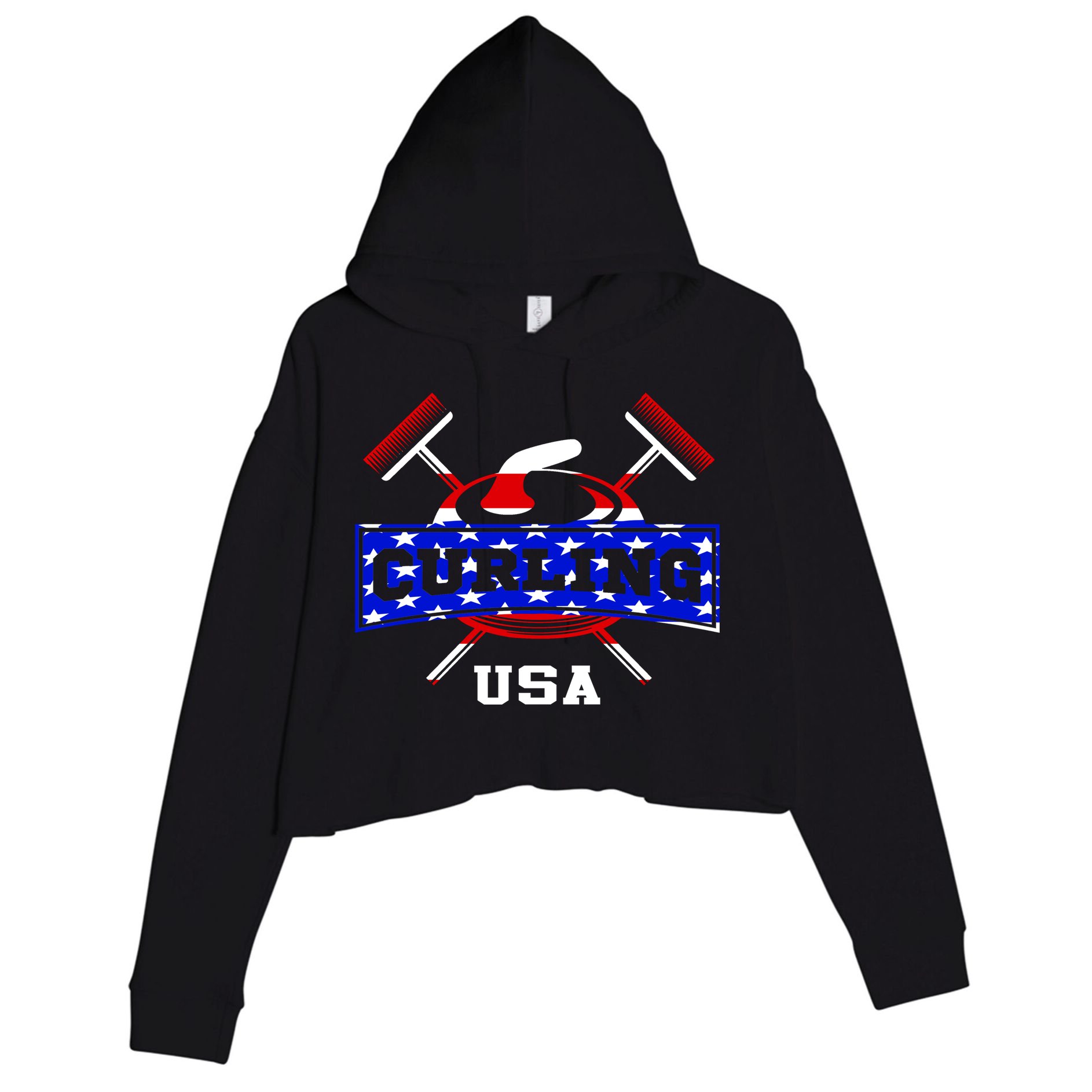 USA Curling Team Champs Winter Sports Games Crop Fleece Hoodie