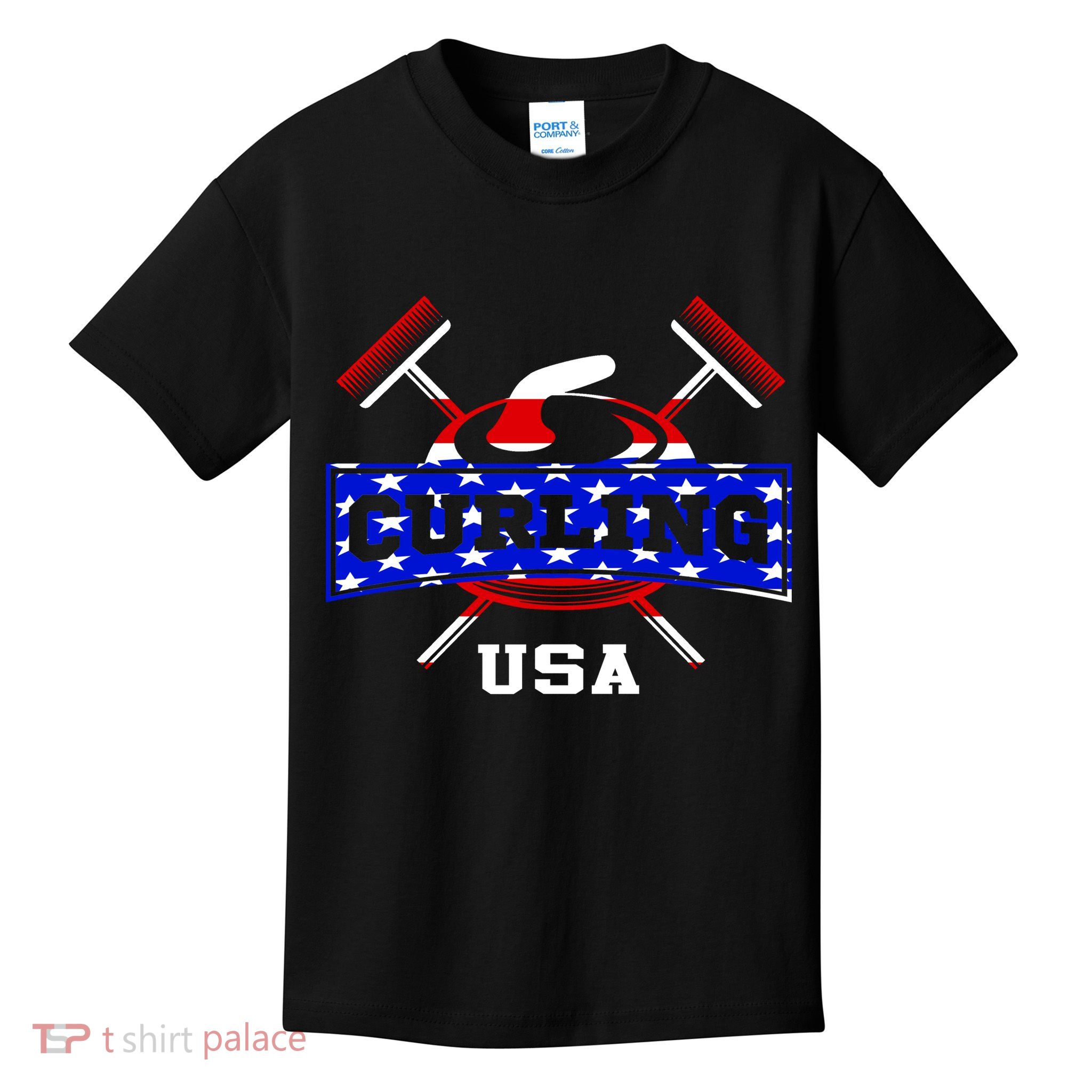 USA Curling Team Champs Winter Sports Games Kids T-Shirt