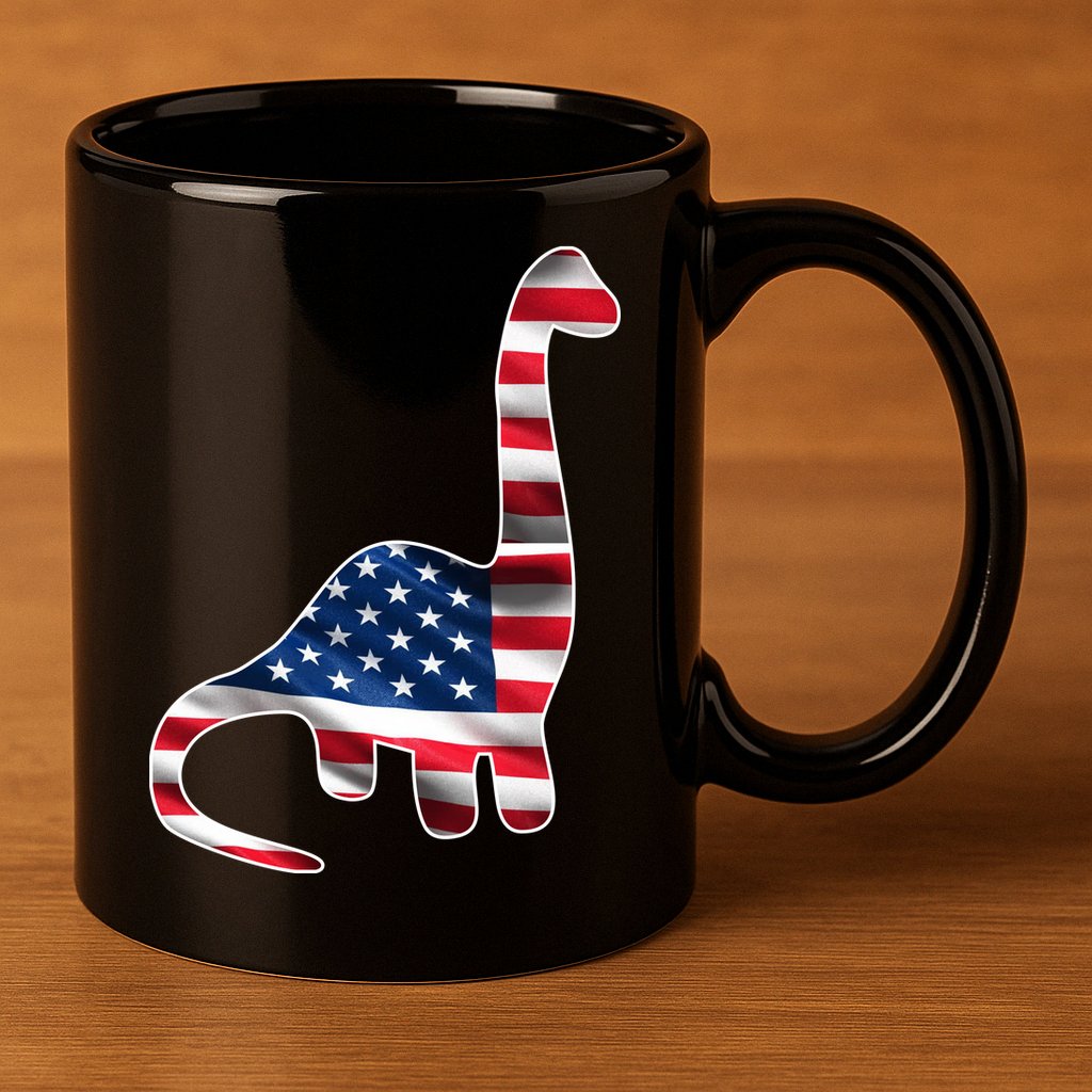 USA Dinosaur American Flag 11oz C Handle Ceramic Mug