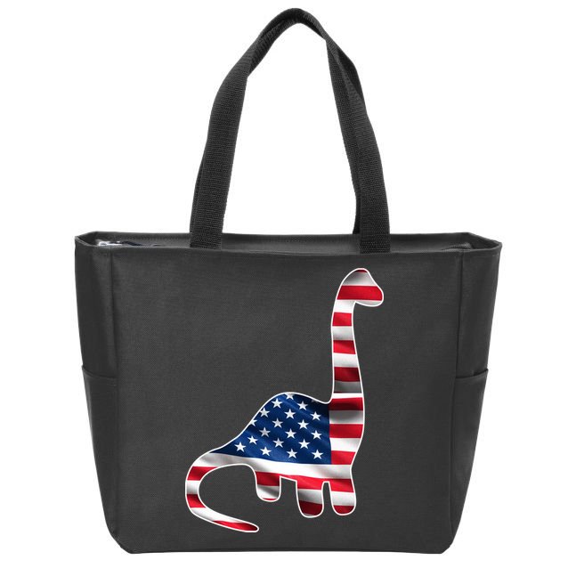 USA Dinosaur American Flag Zip Tote Bag