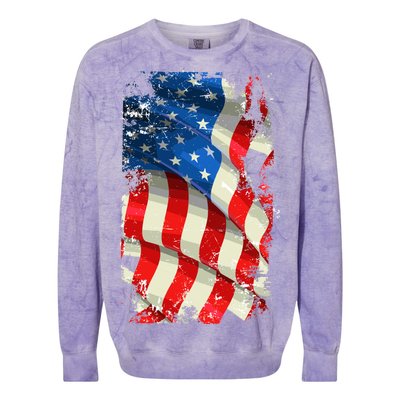 USA Distressed Waving American Flag Colorblast Crewneck Sweatshirt