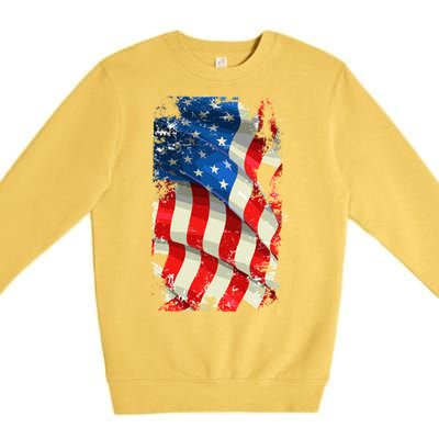 USA Distressed Waving American Flag Premium Crewneck Sweatshirt