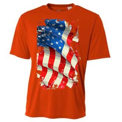 USA Distressed Waving American Flag Cooling Performance Crew T-Shirt