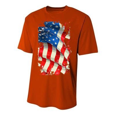 USA Distressed Waving American Flag Youth Performance Sprint T-Shirt