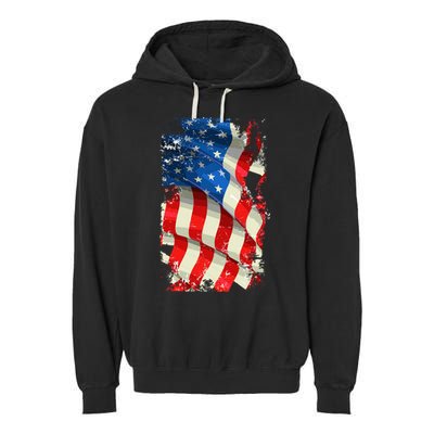 USA Distressed Waving American Flag Garment-Dyed Fleece Hoodie