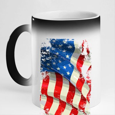 USA Distressed Waving American Flag 11oz Black Color Changing Mug