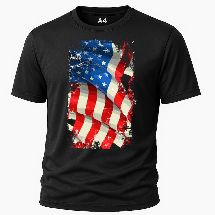 USA Distressed Waving American Flag Cooling Performance Crew T-Shirt