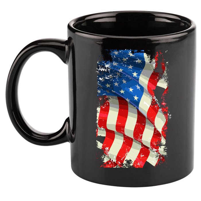 USA Distressed Waving American Flag 11oz C Handle Ceramic Mug