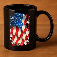 USA Distressed Waving American Flag 11oz C Handle Ceramic Mug