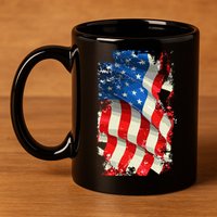USA Distressed Waving American Flag 11oz C Handle Ceramic Mug