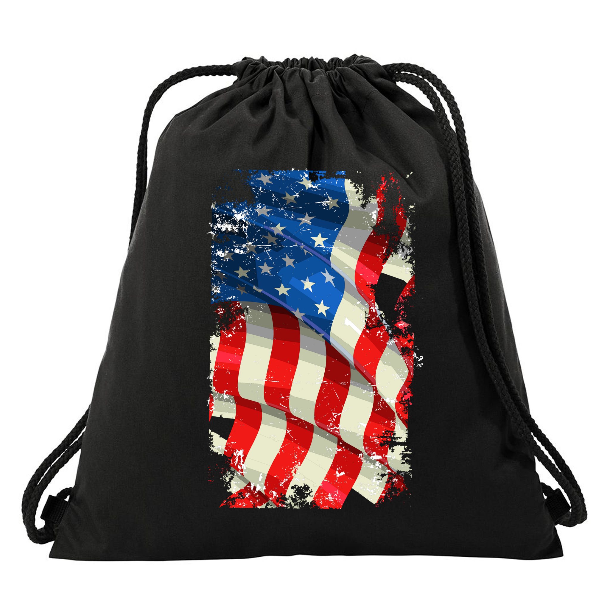 USA Distressed Waving American Flag Drawstring Bag