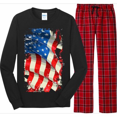 USA Distressed Waving American Flag Long Sleeve Pajama Set