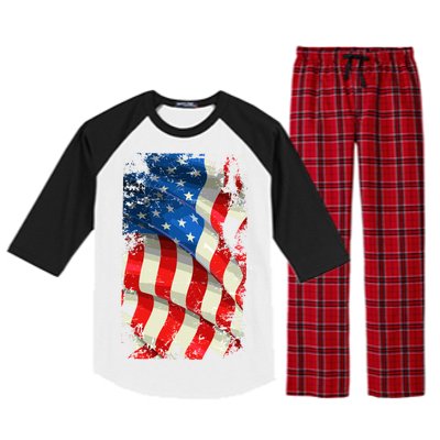 USA Distressed Waving American Flag Raglan Sleeve Pajama Set