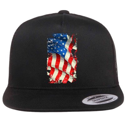 USA Distressed Waving American Flag Flatbill Hat