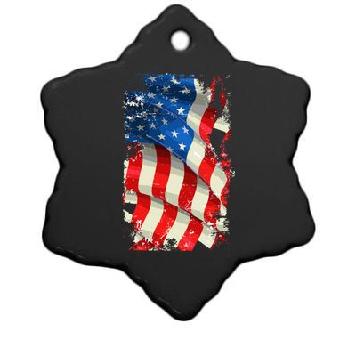 USA Distressed Waving American Flag Ceramic Star Ornament