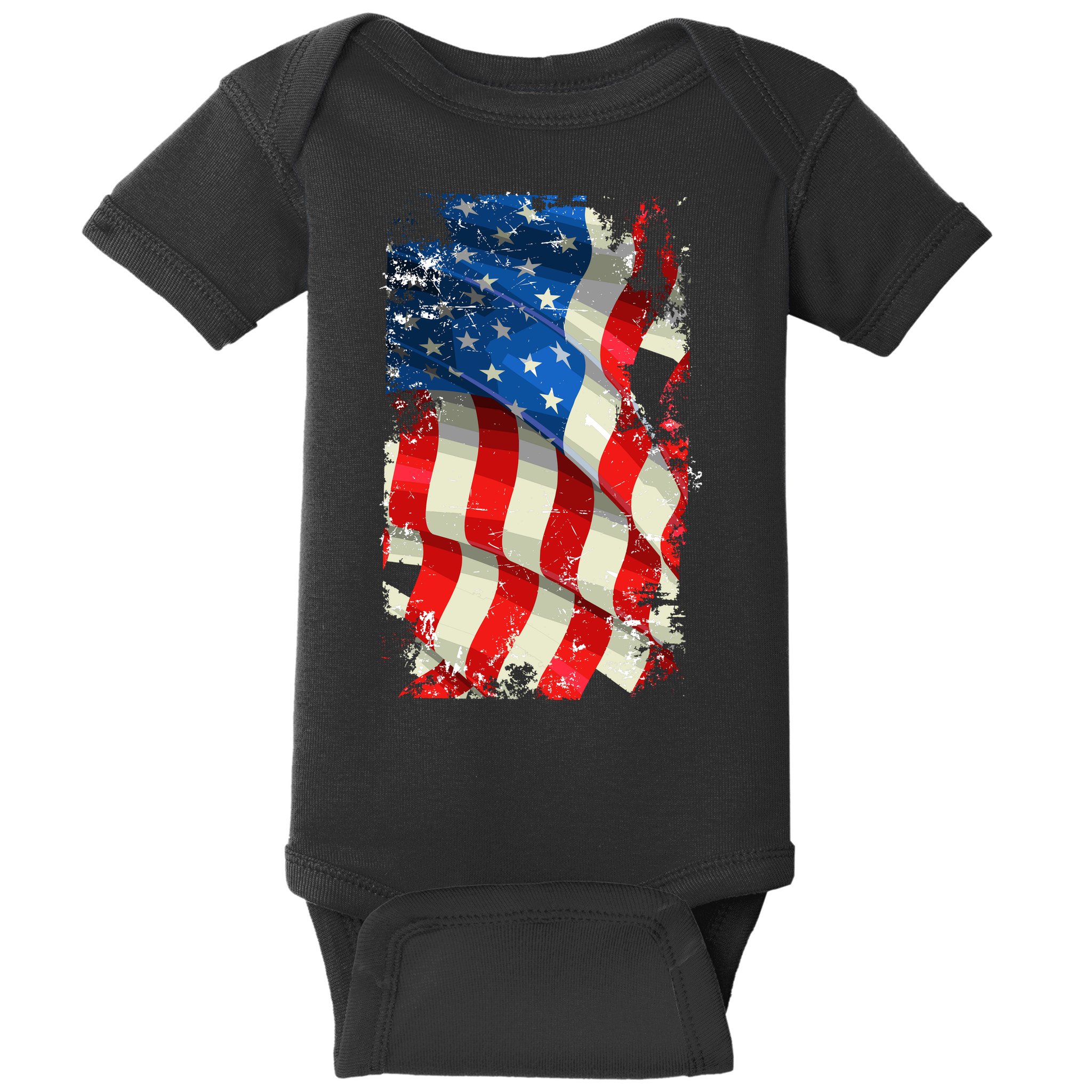 USA Distressed Waving American Flag Baby Bodysuit