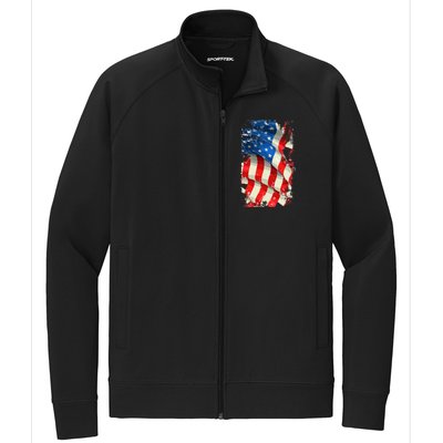 USA Distressed Waving American Flag Stretch Full-Zip Cadet Jacket