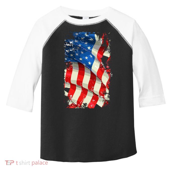 USA Distressed Waving American Flag Toddler Fine Jersey T-Shirt