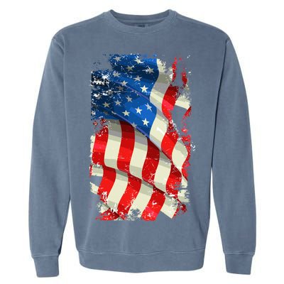 USA Distressed Waving American Flag Garment-Dyed Sweatshirt