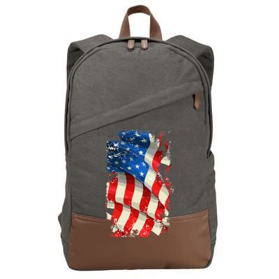 USA Distressed Waving American Flag Cotton Canvas Backpack