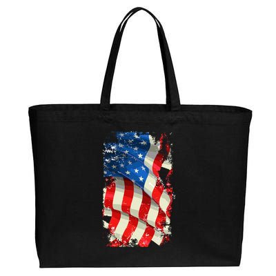 USA Distressed Waving American Flag Cotton Canvas Jumbo Tote