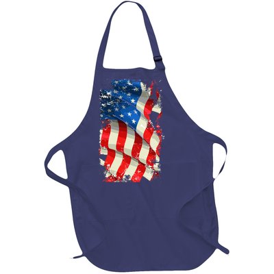 USA Distressed Waving American Flag Full-Length Apron With Pockets