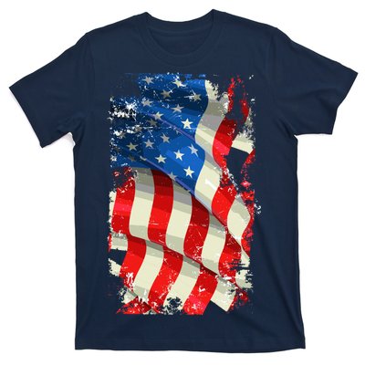 USA Distressed Waving American Flag T-Shirt