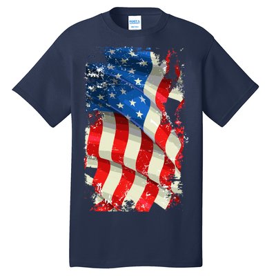 USA Distressed Waving American Flag Tall T-Shirt