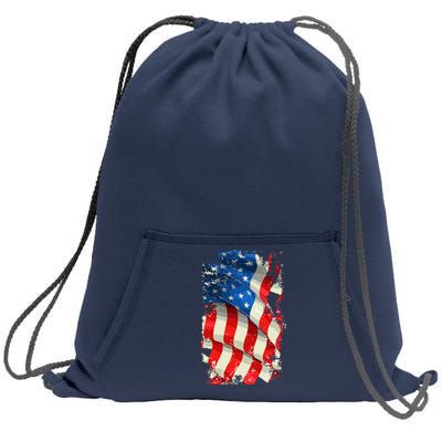 USA Distressed Waving American Flag Sweatshirt Cinch Pack Bag